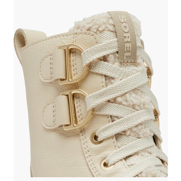 Sorel Combat Boots Womens Size 8 Taupe Patent Laces Sherpa Gorpecore Waterproof - Picture 10 of 10